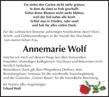 Traueranzeige von Annemarie Wolf von Mitteldeutsche Zeitung Dessau-Roßlau