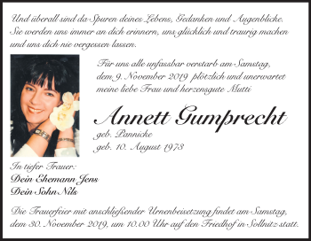 Traueranzeige von Annett Gumprecht von Mitteldeutsche Zeitung Dessau-Roßlau