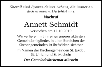 Traueranzeige von Annett Schmidt von Super Sonntag Merseburg/Querfurt