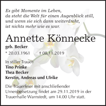 Traueranzeige von Annette Könnecke von Super Sonntag Quedlinburg