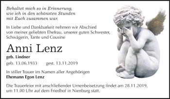 Traueranzeige von Anni Lenz von Mitteldeutsche Zeitung Bernburg