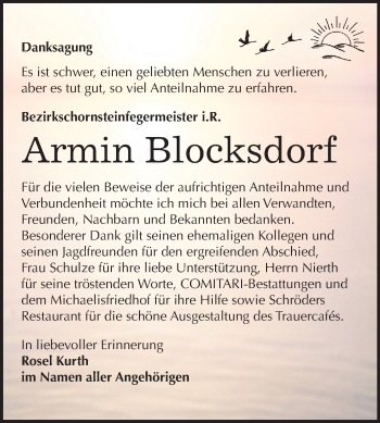 Traueranzeige von Armin Blocksdorf von Super Sonntag Zeitz