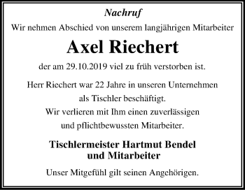 Traueranzeige von Axel Riechert von Wochenspiegel Dessau-Roßlau