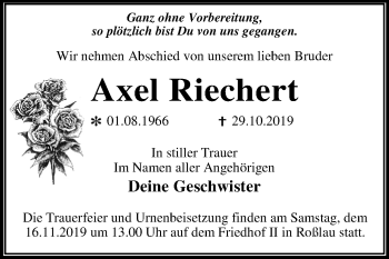 Traueranzeige von Axel Riechert von Super Sonntag Dessau-Roßlau