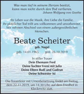 Traueranzeige von Beate Scheiter von Mitteldeutsche Zeitung Bitterfeld