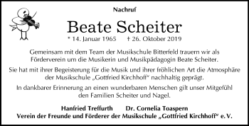 Traueranzeige von Beate Scheiter von Wochenspiegel Bitterfeld
