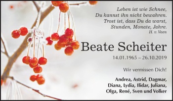 Traueranzeige von Beate Scheiter von Mitteldeutsche Zeitung Bitterfeld