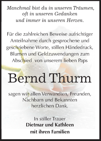 Traueranzeige von Bernd Thurm von Mitteldeutsche Zeitung Zeitz