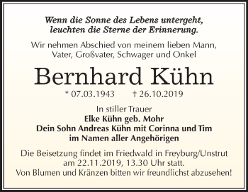 Traueranzeige von Bernhard Kühn von Mitteldeutsche Zeitung Merseburg/Querfurt