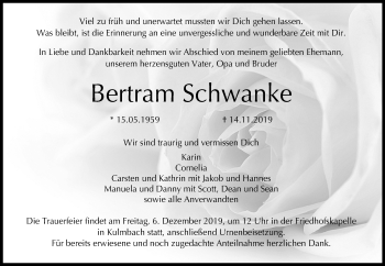 Traueranzeige von Bertram Schwanke von Mitteldeutsche Zeitung Bitterfeld