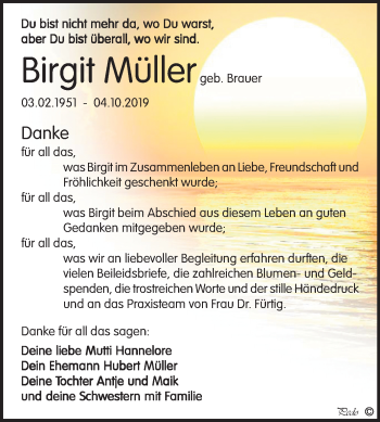 Traueranzeige von Birgit Müller von Mitteldeutsche Zeitung Zeitz