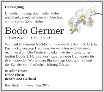 Traueranzeige von Bodo Germer von Super Sonntag Bernburg