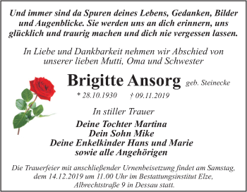 Traueranzeige von Brigitte Ansorg von Mitteldeutsche Zeitung Dessau-Roßlau