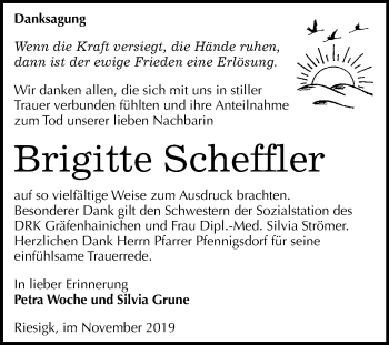 Traueranzeige von Brigitte Scheffler von Super Sonntag Wittenberg