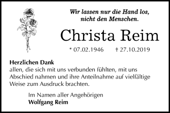 Traueranzeige von Christa Reim von Super Sonntag Dessau-Roßlau