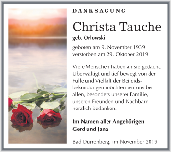 Traueranzeige von Christa Tauche von Super Sonntag Merseburg/Querfurt