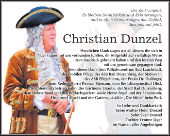 Traueranzeige von Christian Dunzel von Super Sonntag Merseburg/Querfurt
