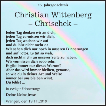 Traueranzeige von Christian Wittenberg von Wochenspiegel Naumburg/Nebra
