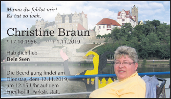 Traueranzeige von Christine Braun von Mitteldeutsche Zeitung Bernburg