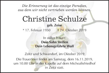 Traueranzeige von Christine Schulze von Mitteldeutsche Zeitung Zeitz