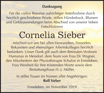 Traueranzeige von Cornelia Sieber von Super Sonntag Quedlinburg
