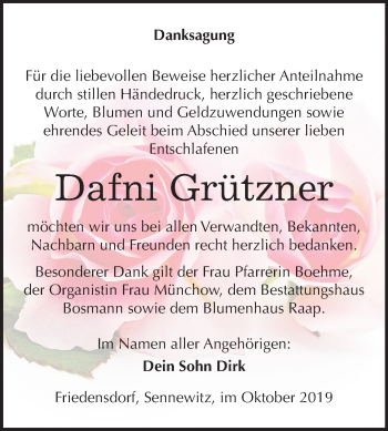 Traueranzeige von Dafni Grützner von Mitteldeutsche Zeitung Merseburg/Querfurt