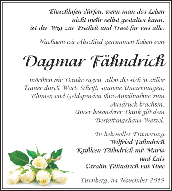 Traueranzeige von Dagmar Fähndrich von Mitteldeutsche Zeitung Zeitz