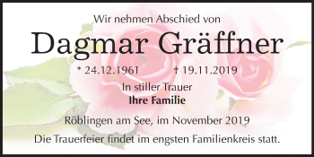 Traueranzeige von Dagmar Gräffner von Super Sonntag Mansfelder Land