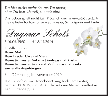 Traueranzeige von Dagmar Scholz von Super Sonntag Merseburg/Querfurt