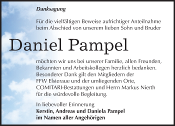 Traueranzeige von Daniel Pampel von Super Sonntag Zeitz