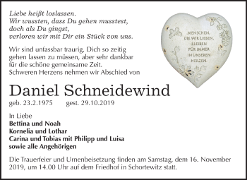 Traueranzeige von Daniel Schneidewind von Mitteldeutsche Zeitung Köthen
