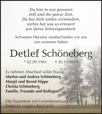 Traueranzeige von Detlef Schöneberg von Mitteldeutsche Zeitung Bernburg