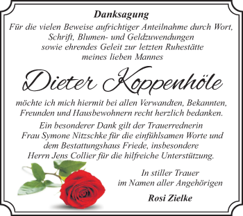 Traueranzeige von Dieter Koppenhöle von Mitteldeutsche Zeitung Dessau-Roßlau