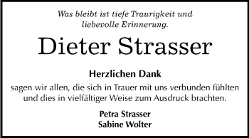 Traueranzeige von Dieter Strasser von Mitteldeutsche Zeitung Wittenberg