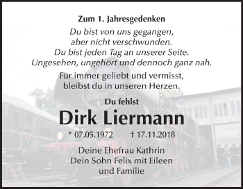Traueranzeige von Dirk Liermann von Super Sonntag Wittenberg
