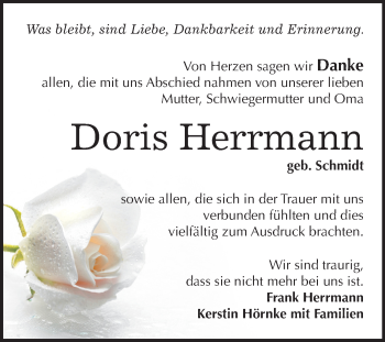 Traueranzeige von Doris Herrmann von Mitteldeutsche Zeitung Weißenfels