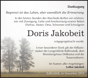 Traueranzeige von Doris Jakobeit von Super Sonntag Quedlinburg