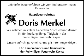Traueranzeige von Doris Merkel von Mitteldeutsche Zeitung Zeitz