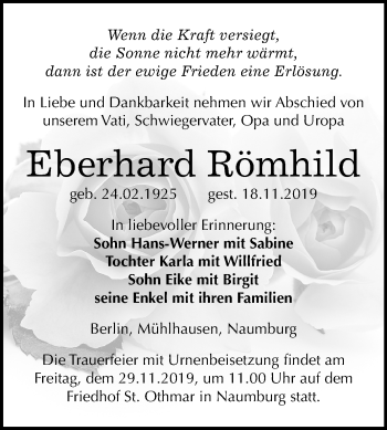 Traueranzeige von Eberhard Römhild von Mitteldeutsche Zeitung Naumburg/Nebra