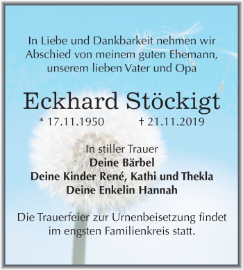 Traueranzeige von Eckhard Stöckigt von Super Sonntag Merseburg/Querfurt