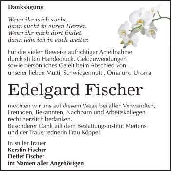 Traueranzeige von Edelgard Fischer von Wochenspiegel Naumburg/Nebra
