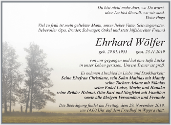 Traueranzeige von Ehrhard Wölfer von Mitteldeutsche Zeitung Mansfelder Land