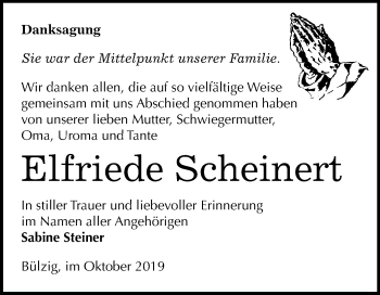 Traueranzeige von Elfriede Scheinert von Mitteldeutsche Zeitung Wittenberg