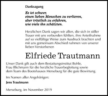 Traueranzeige von Elfriede Trautmann von Mitteldeutsche Zeitung Merseburg/Querfurt