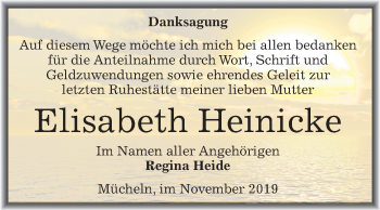 Traueranzeige von Elisabeth Heinicke von Super Sonntag Merseburg/Querfurt