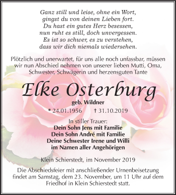 Traueranzeige von Elke Osterburg von Super Sonntag Aschersleben