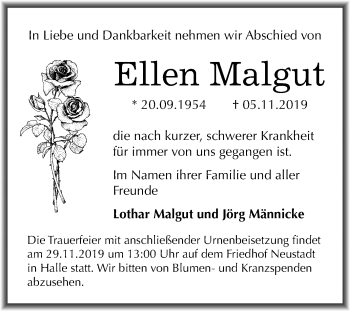 Traueranzeige von Ellen Malgut von Mitteldeutsche Zeitung Halle/Saalkreis