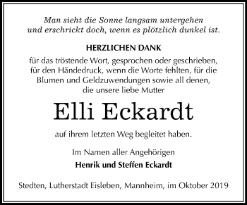 Traueranzeige von Elli Eckardt von Super Sonntag Mansfelder Land