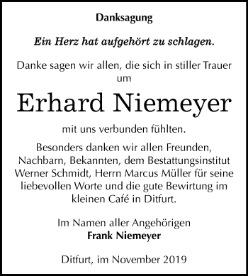 Traueranzeige von Erhard Niemeyer von Mitteldeutsche Zeitung Quedlinburg
