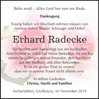 Traueranzeige von Erhard Radecke von Mitteldeutsche Zeitung Aschersleben